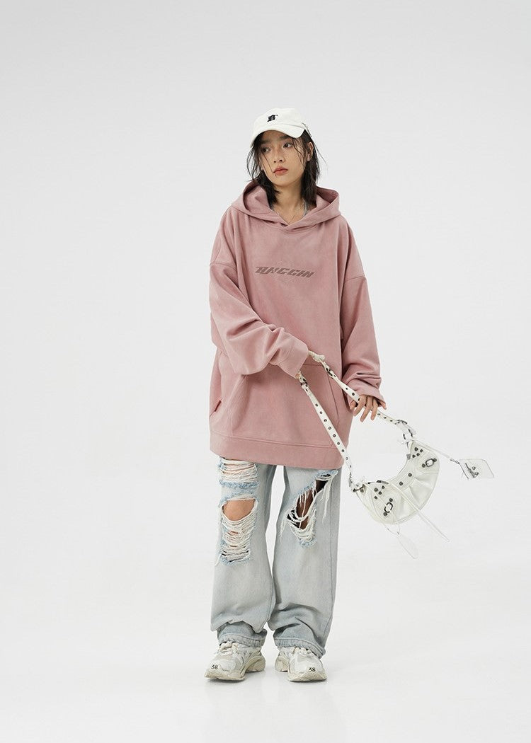 BJHG Suede Hoodie with Embroidered Thorn Design