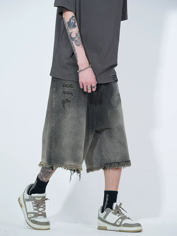 WLNEXT Retro Frayed Hem Denim Shorts