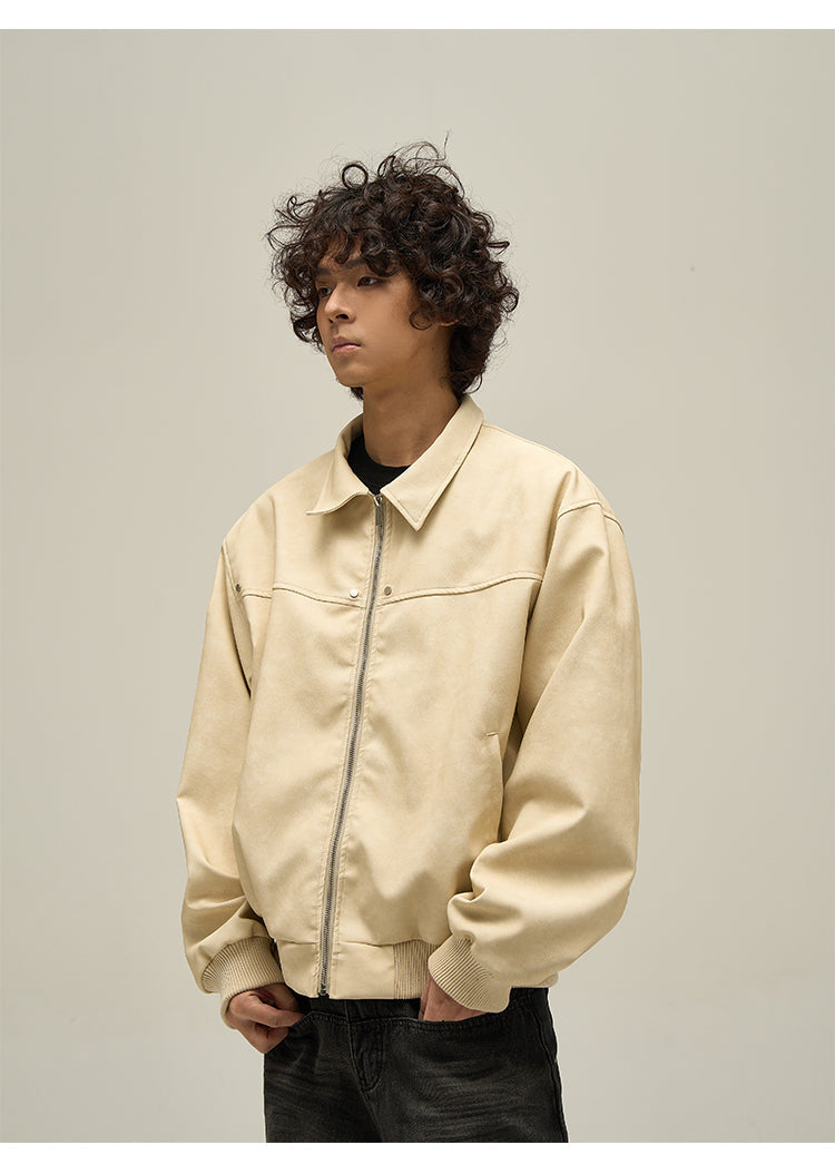 WLNEXT Vintage-Inspired Distressed Faux Leather Jacket