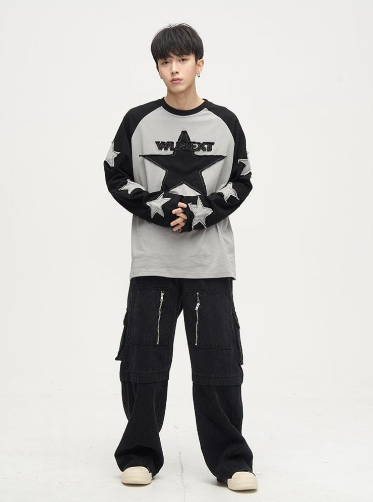 WLNEXT Colorful Patchwork Long Sleeve Shirt