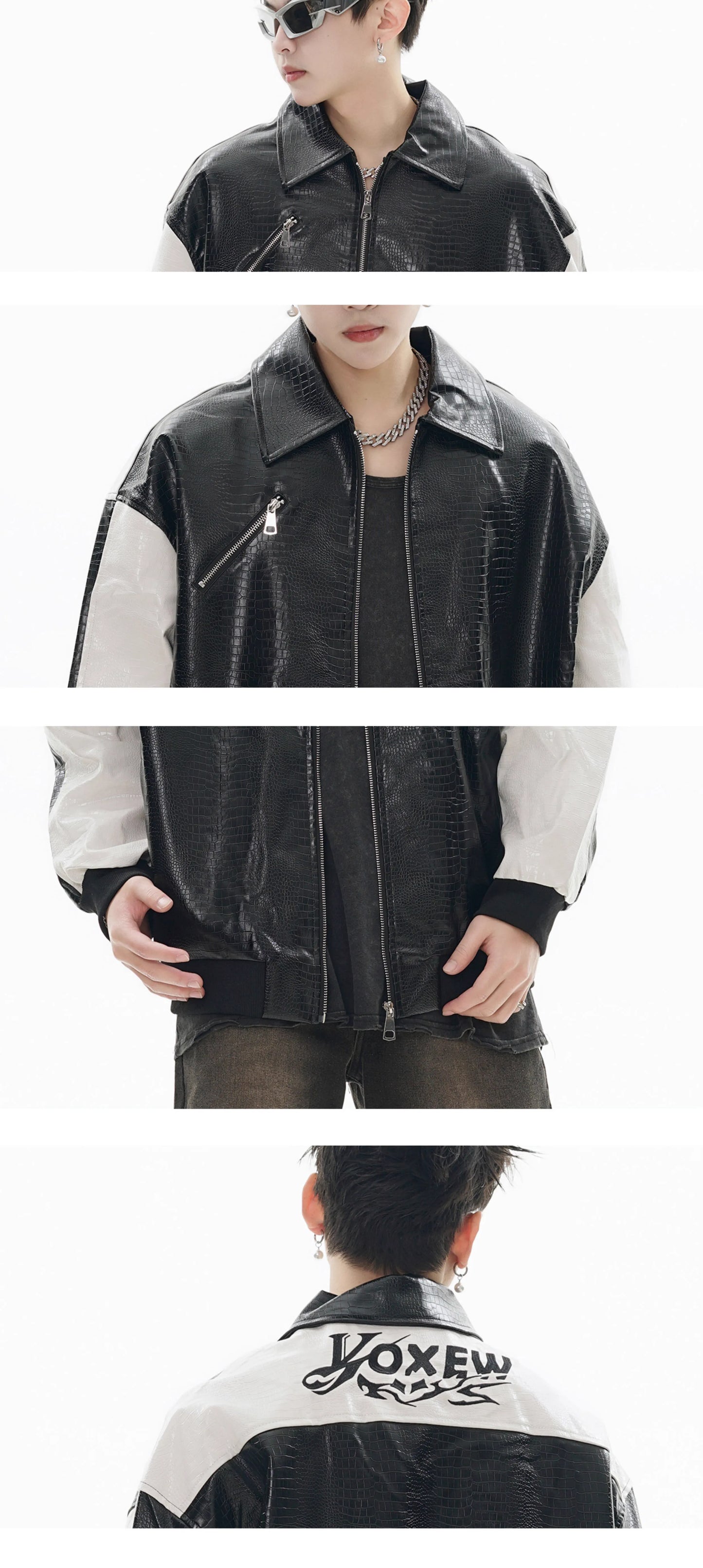 GCINIM Dual-Color Faux Leather Jacket