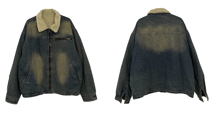 Faded Denim Jacket with Cozy Faux Fur Lining