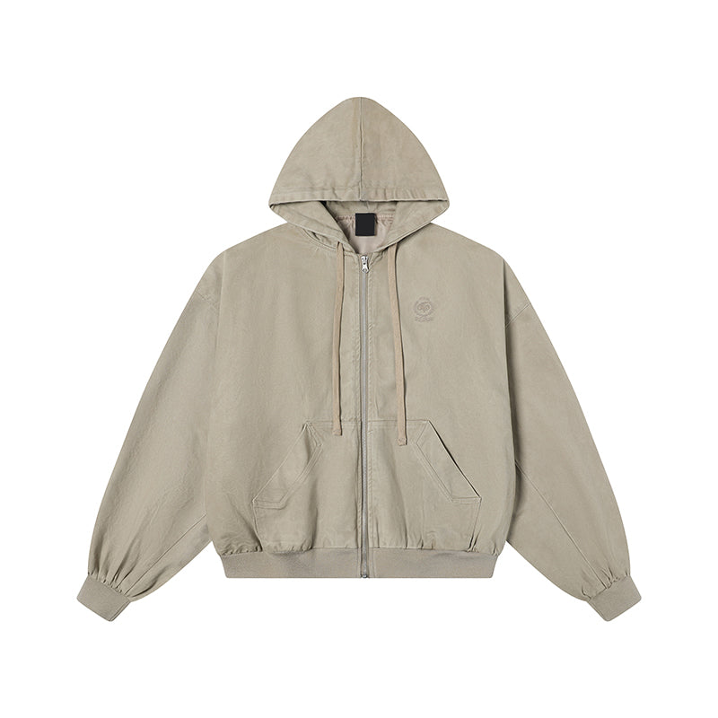 MRNEARLY Vintage-Inspired Embroidered Silhouette Zip-Up Jacket