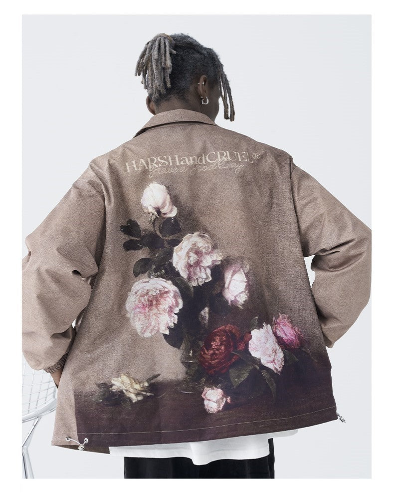 Bold and Edgy Painted Floral Windbreaker Jacket