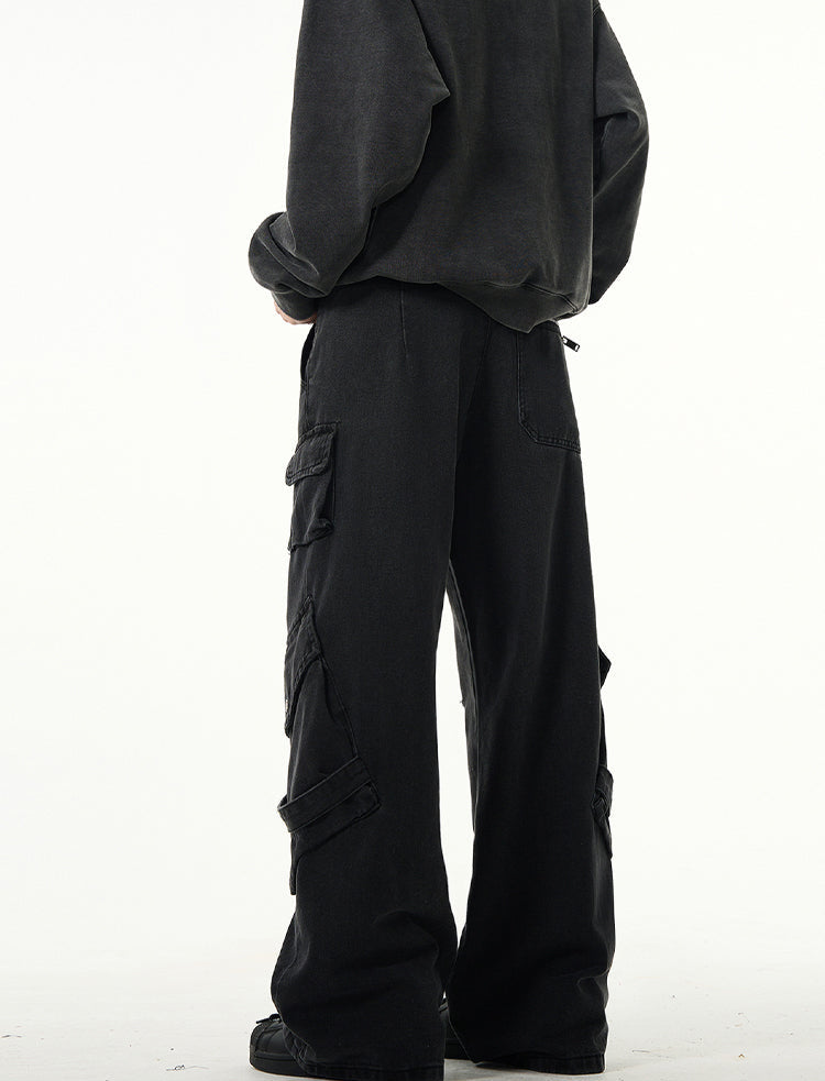 MADWITCH Kuro Denim Cargo Pants with Strap