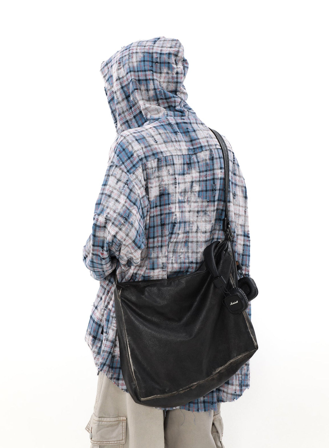 MRNEARLY Distressed Horizon Flannel Jacket with Hood