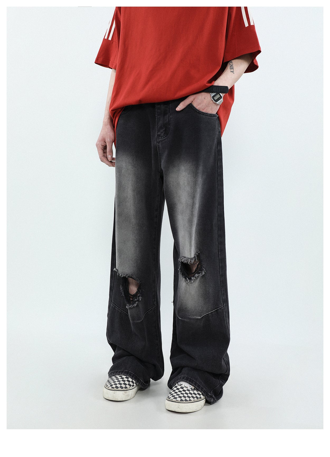 MRNEARLY Distressed Vintage Wash Denim Jeans