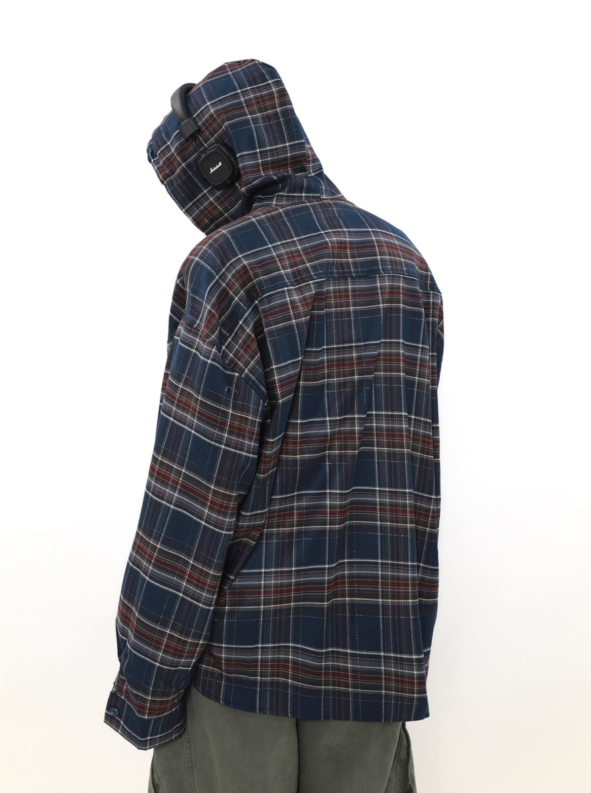 MRNEARLY Plaid Hooded Flannel Jacket with Shadow Design