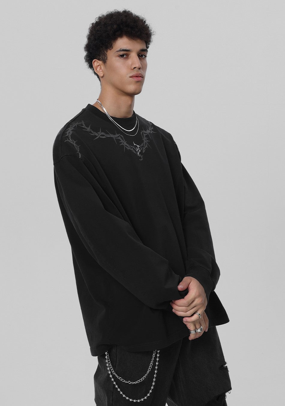 JHYQ Distressed Long Sleeve with Torn Collar