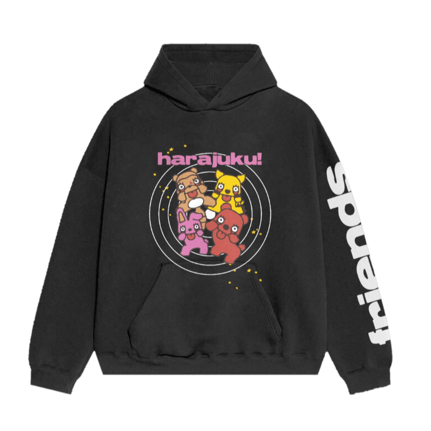 Kawaii-Inspired Black 'Friends' Hoodie