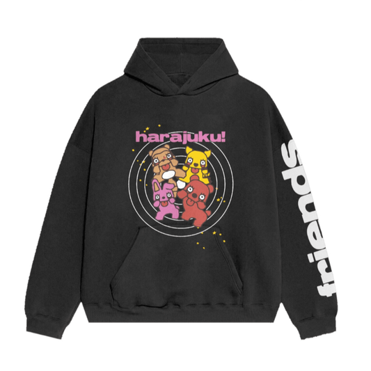 Kawaii-Inspired Black 'Friends' Hoodie