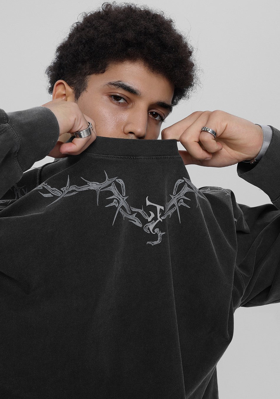 JHYQ Distressed Long Sleeve with Torn Collar