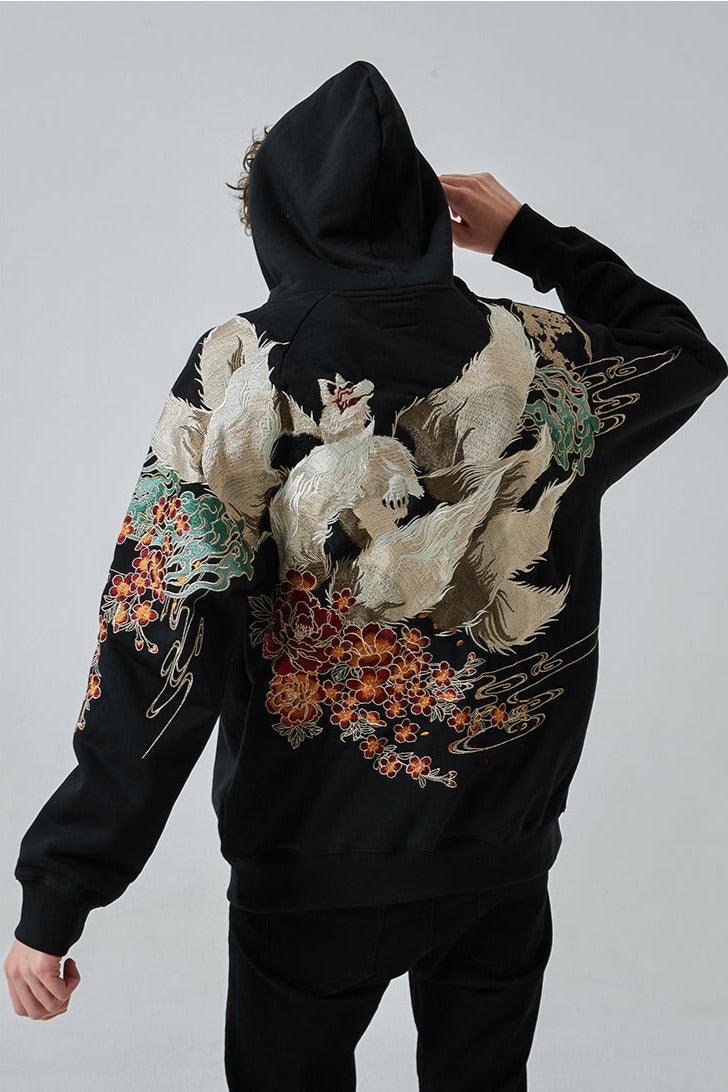 Fox Design Embroidered Hoodie