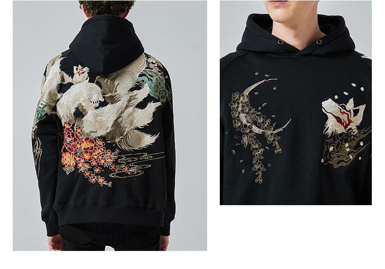 Fox Design Embroidered Hoodie
