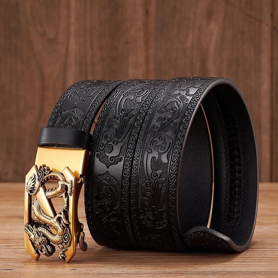 Leather Belt with Embossed Z Dragon Pendant