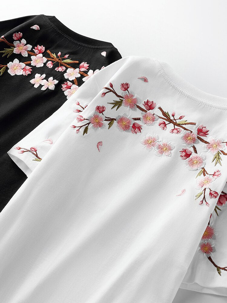 Embroidered Sakura Blossom T-Shirt