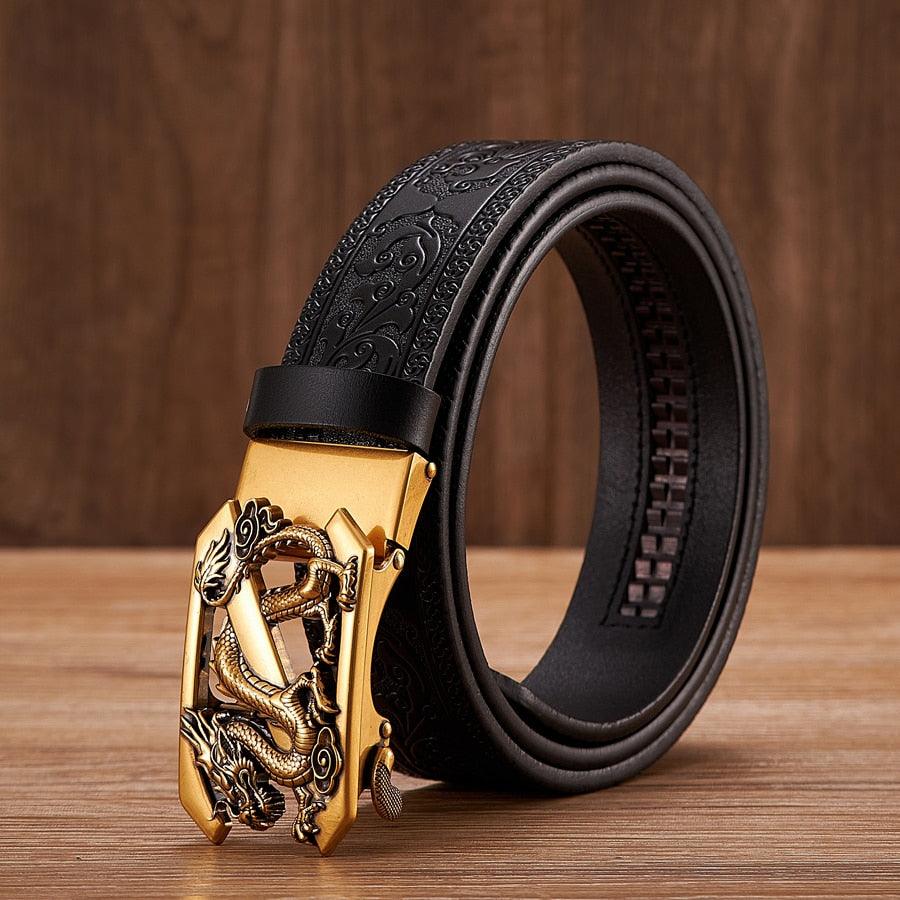 Leather Belt with Embossed Z Dragon Pendant