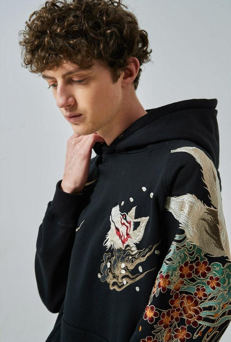 Fox Design Embroidered Hoodie
