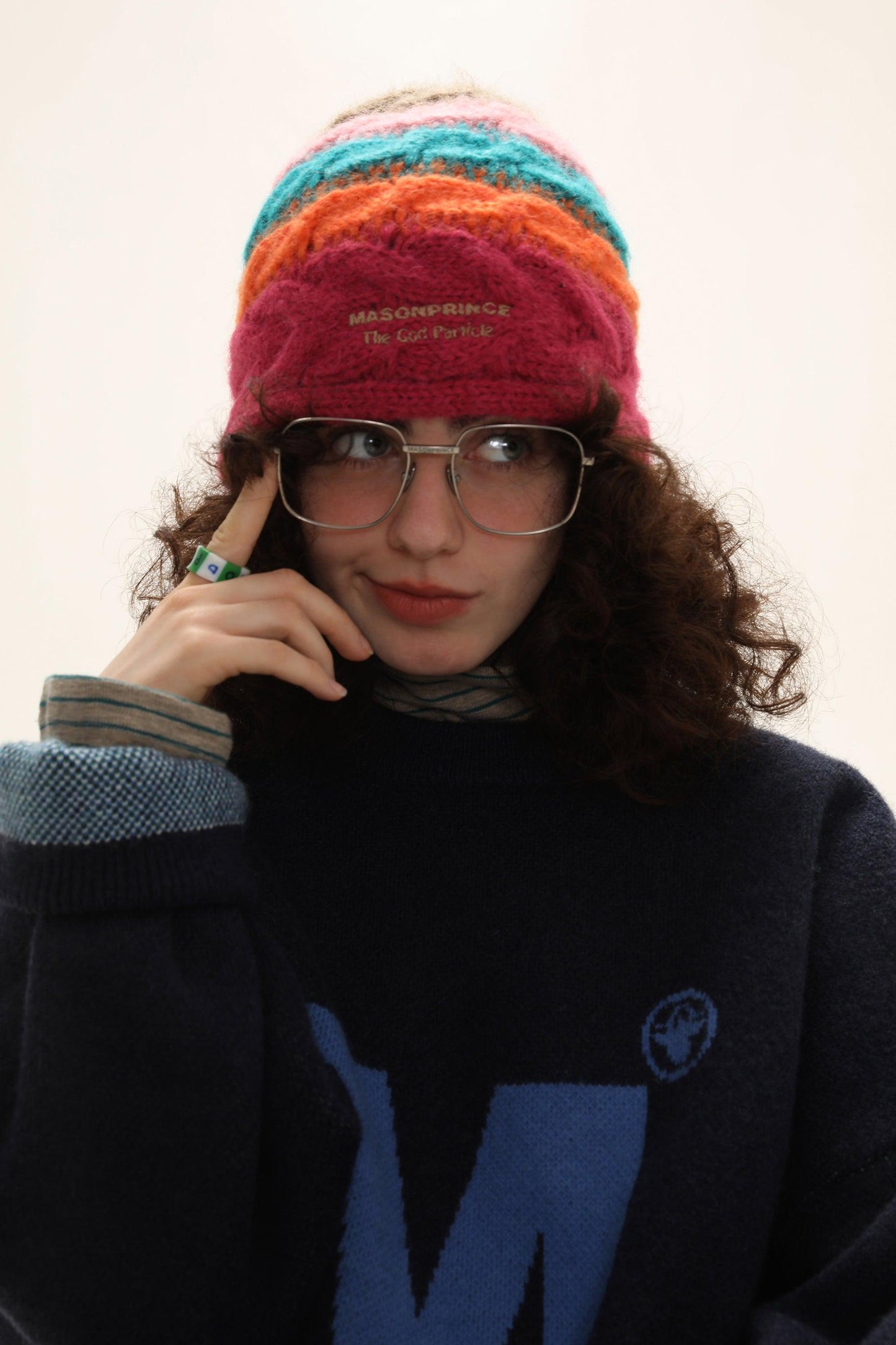 MASONPRINCE Hand-Knit Alpaca Beanie in Multi-Color