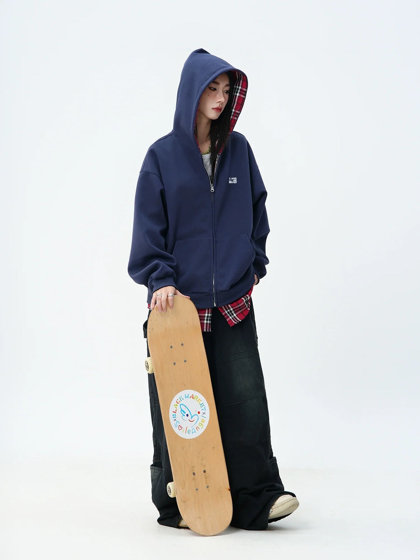 JUMPNEXT Plaid Layered Zip-Up Jacket with Lining