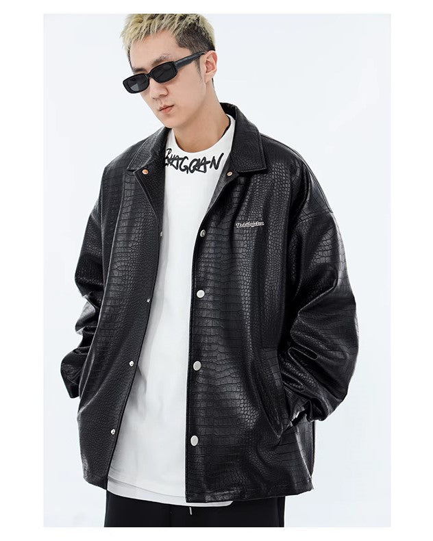 BJHG Faux-Leather Biker Jacket with Croc Texture