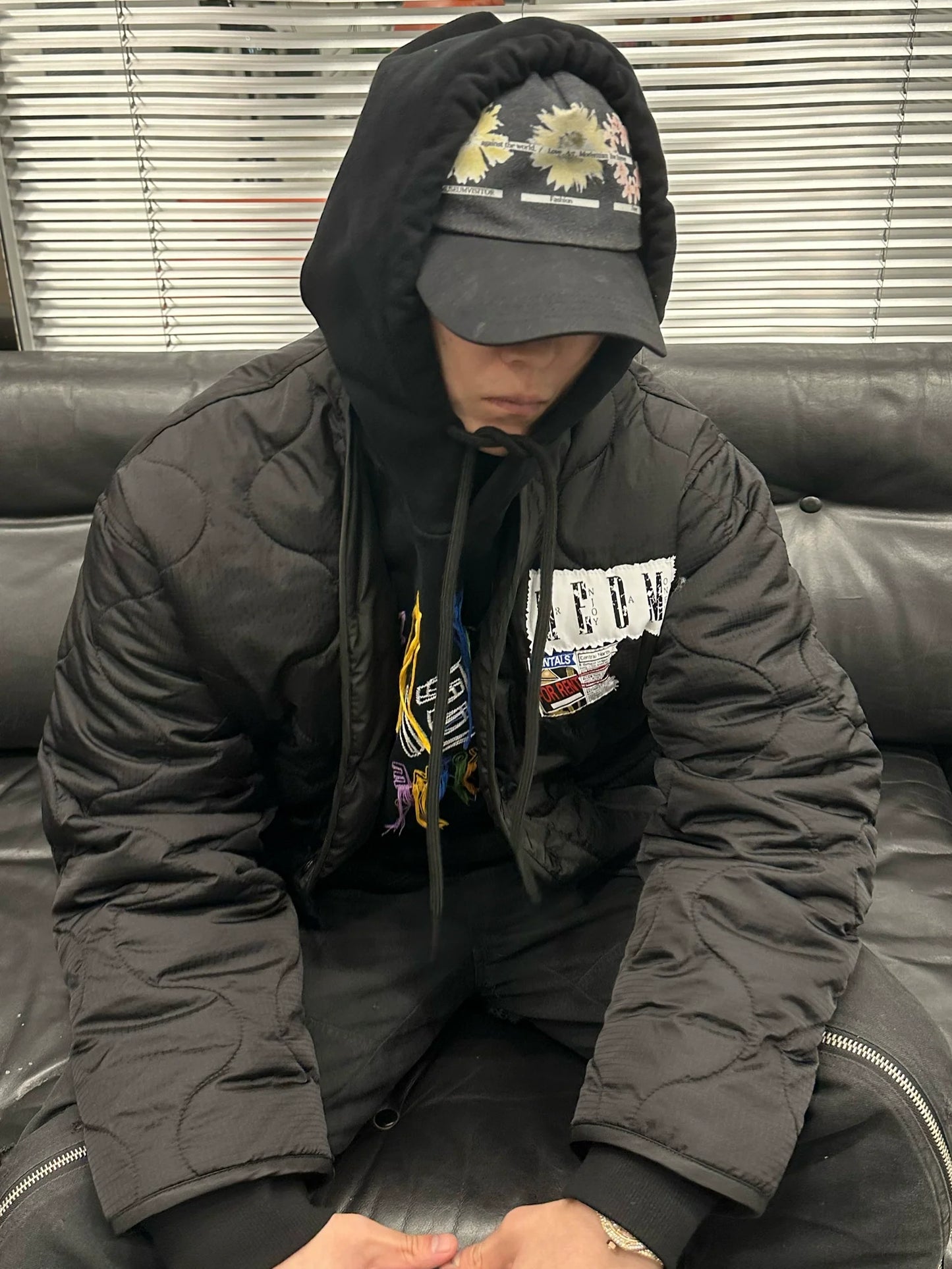 MEDM Quilted Jacket with Patched Flyer Design