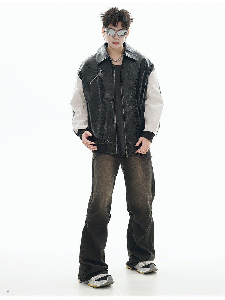 GCINIM Dual-Color Faux Leather Jacket