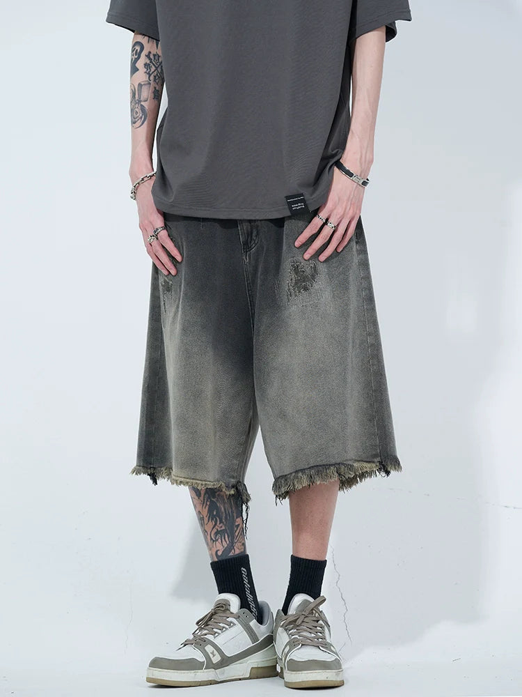 WLNEXT Retro Frayed Hem Denim Shorts