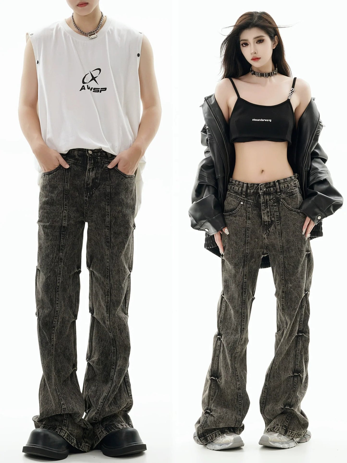 GCINIM Acid Wash Panel Jeans