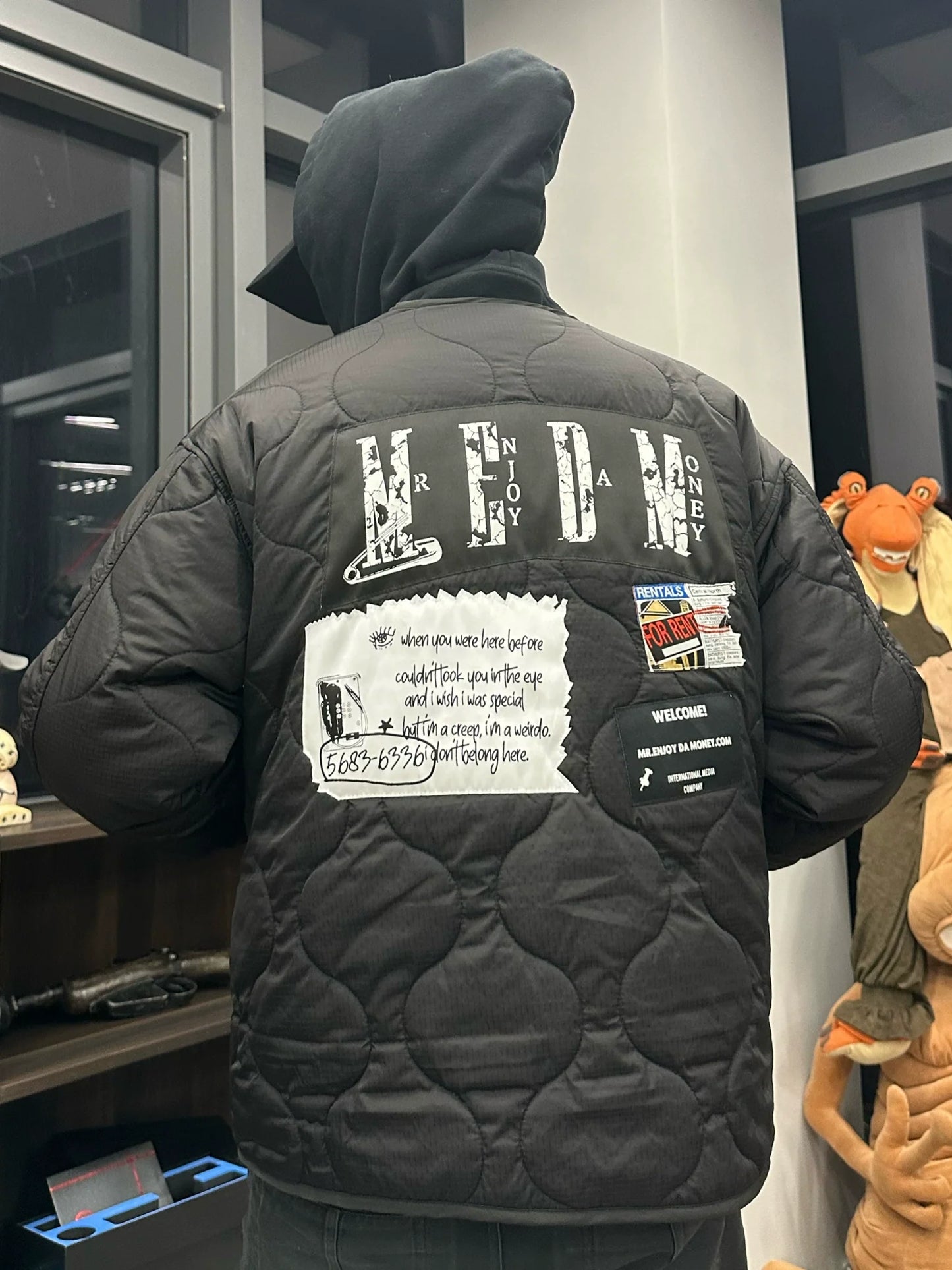 MEDM Quilted Jacket with Patched Flyer Design