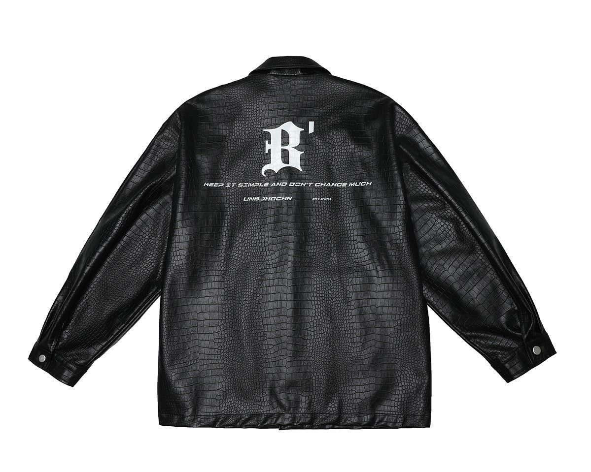 BJHG Faux-Leather Biker Jacket with Croc Texture