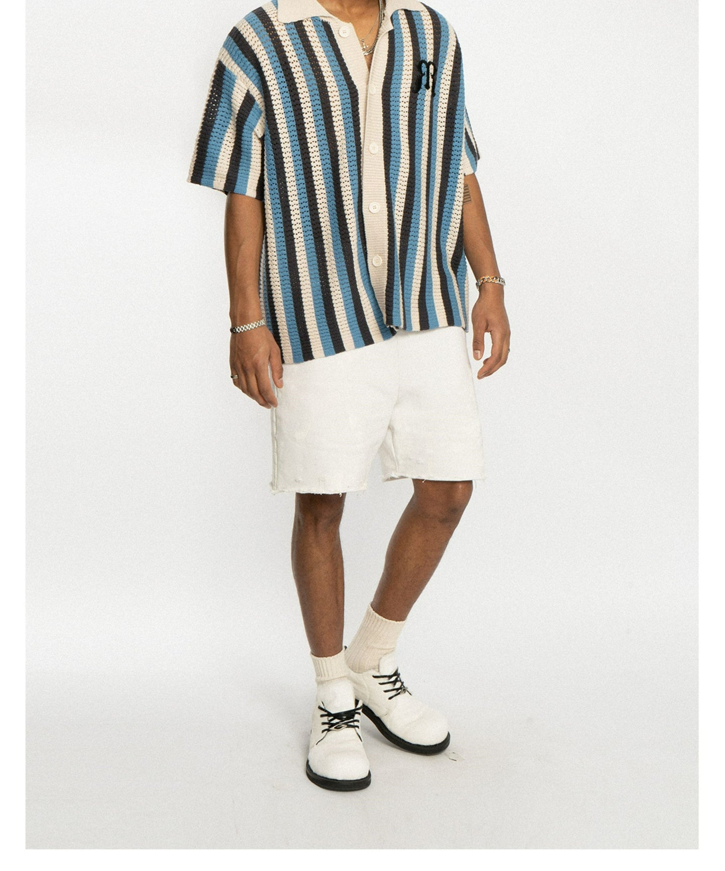 Striped Crochet Collar Shirt - EMPTY REFERENCE