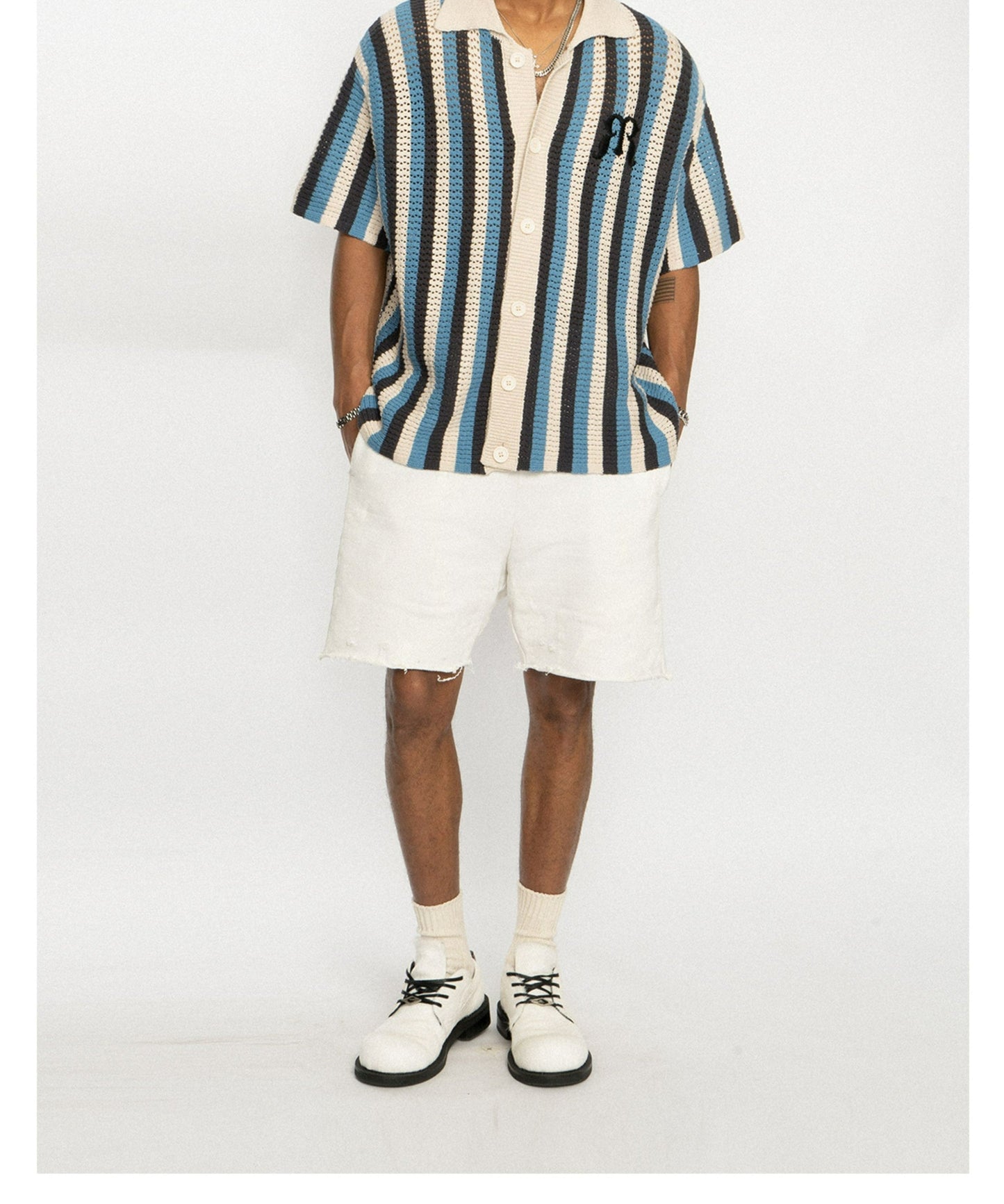 Striped Crochet Collar Shirt - EMPTY REFERENCE