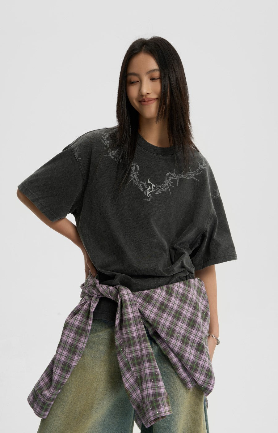 JHYQ Thorn Design Collar T-Shirt