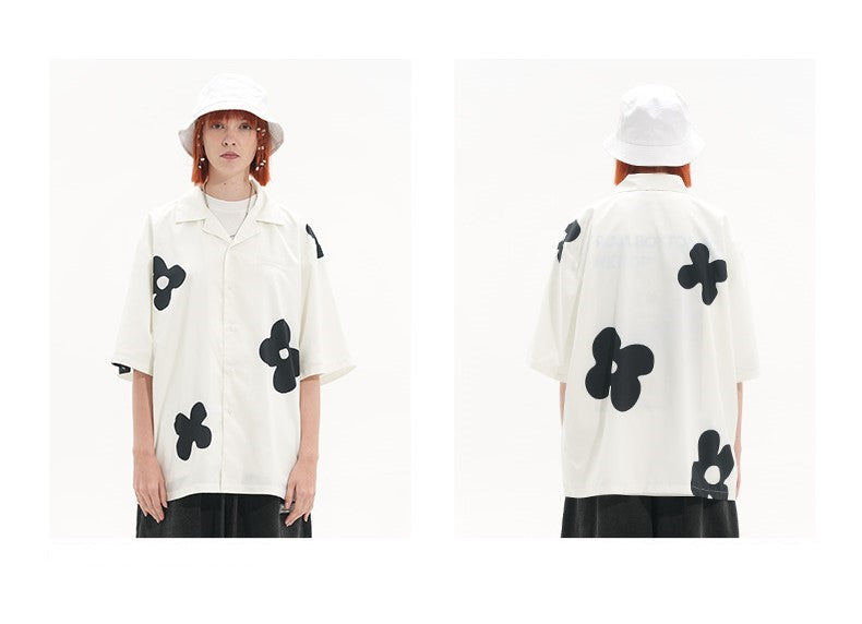 Bold and Edgy Solitary Flower Button-Up