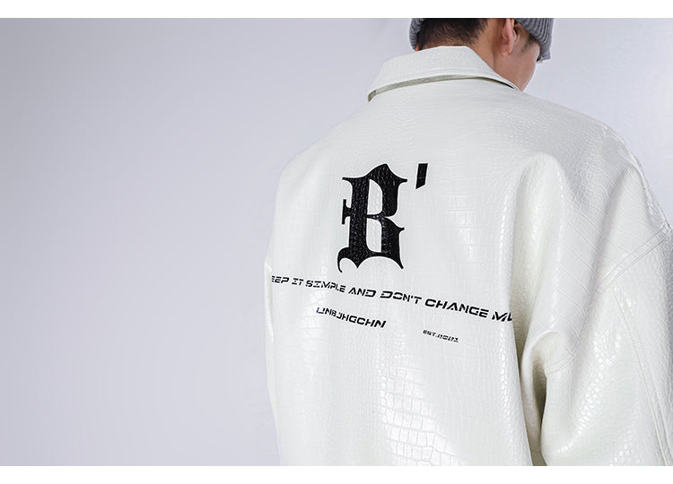 BJHG Faux-Leather Biker Jacket with Croc Texture