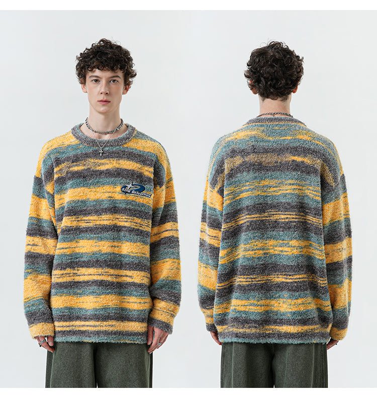 BJHG Striped Sweater with Contrast Paint Design