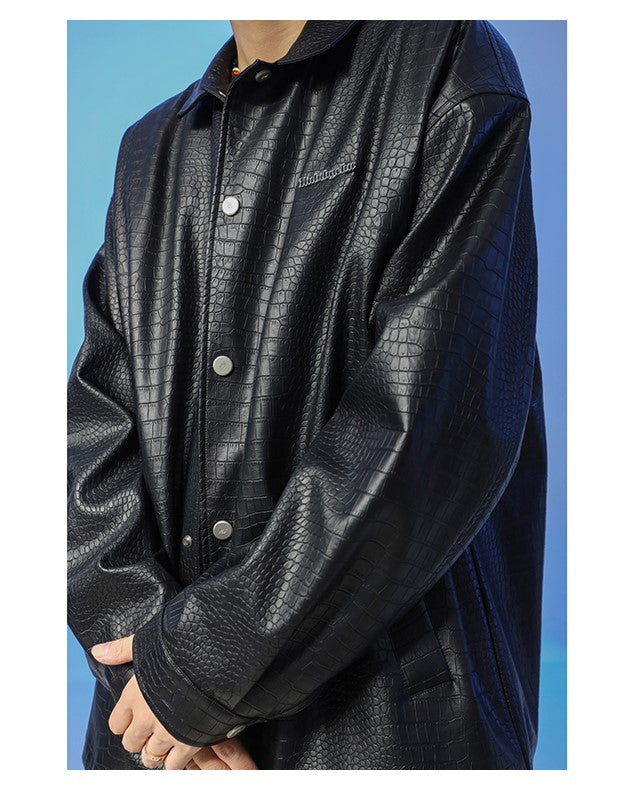 BJHG Faux-Leather Biker Jacket with Croc Texture