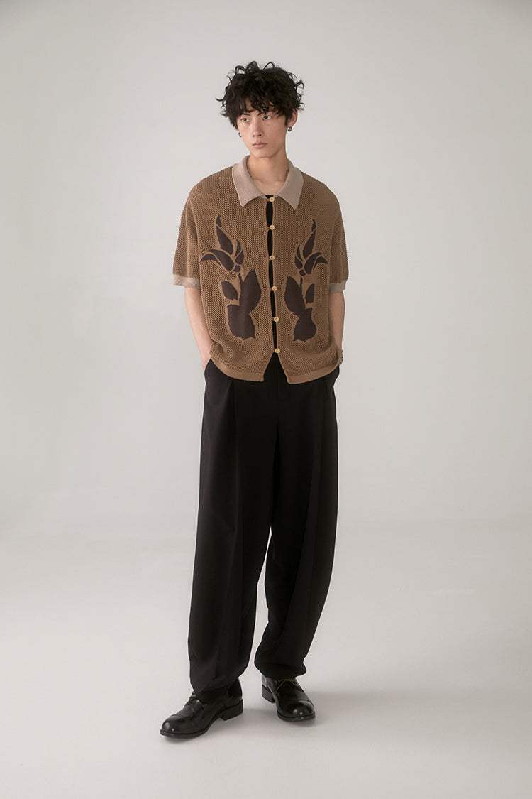 PHYSBOY Vintage Leaf Crochet Button-Up Shirt