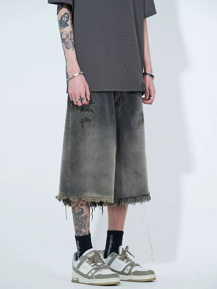 WLNEXT Retro Frayed Hem Denim Shorts