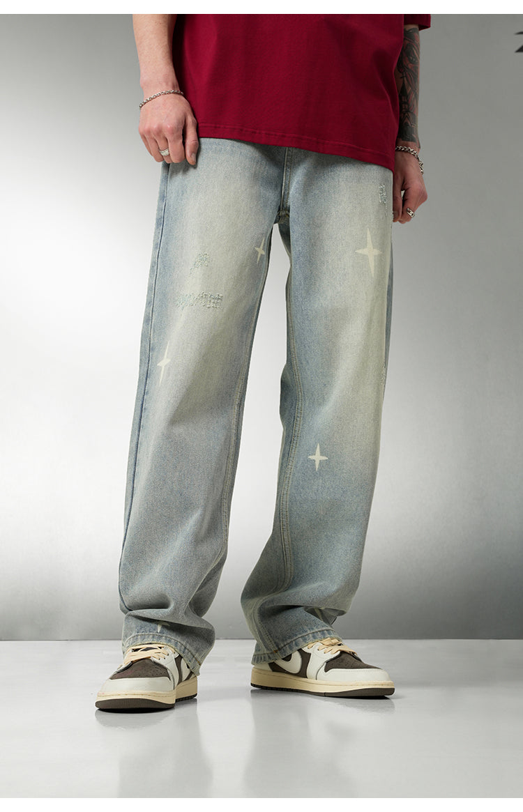 BJHG Star Spike Distressed Denim Jeans
