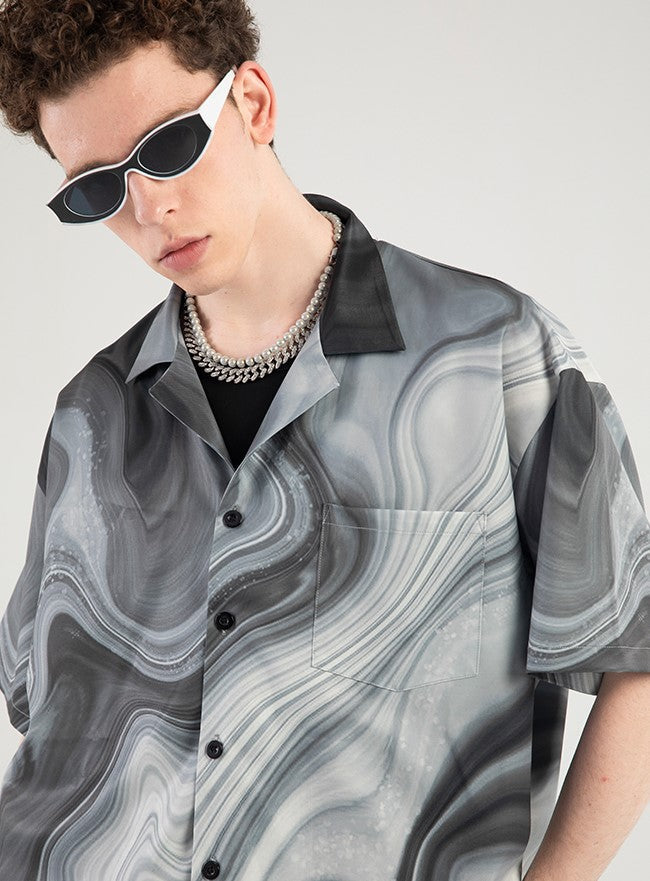 NOSAW Marble Print Button-Up Shirt