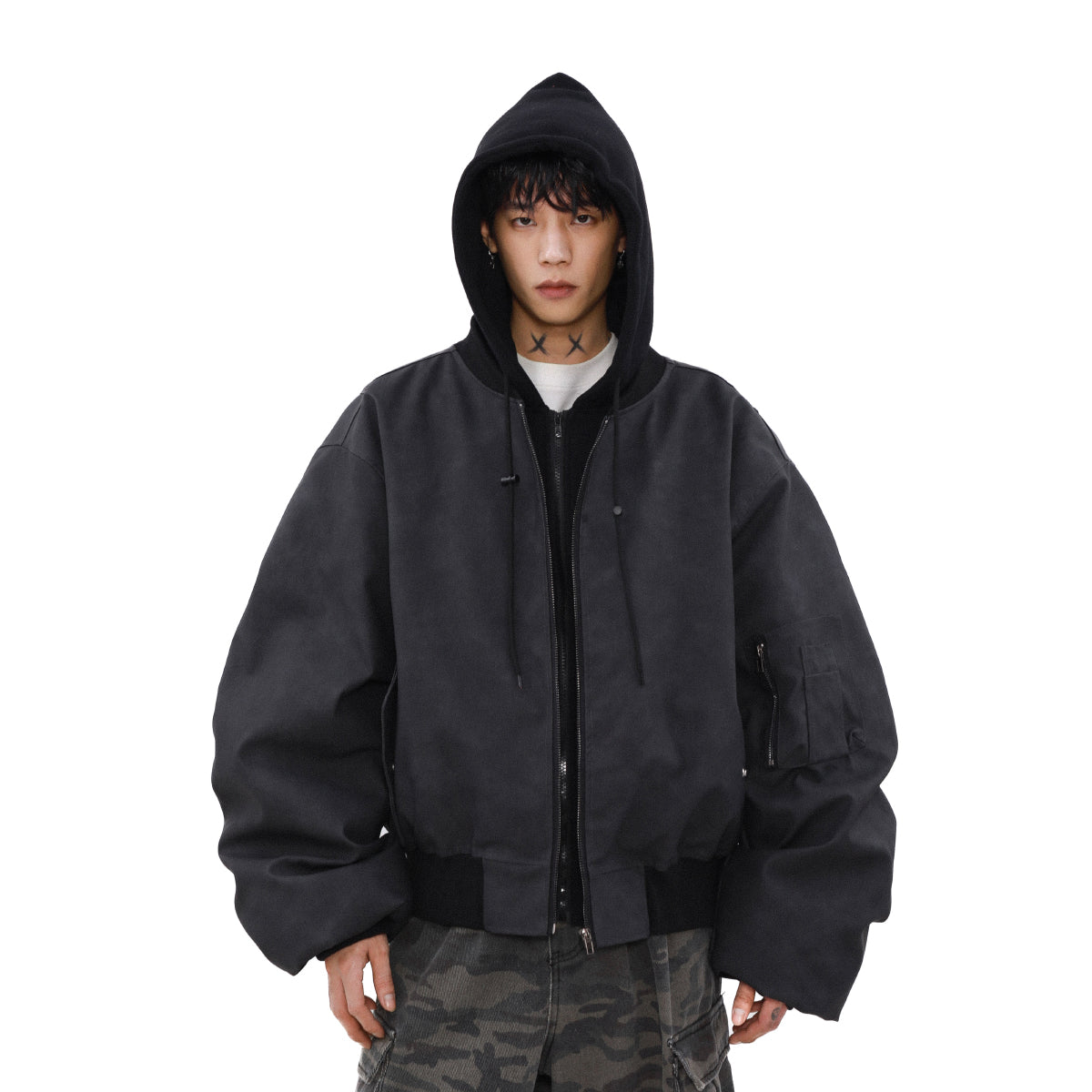 MRNEARLY Retro Distressed Bomber Jacket