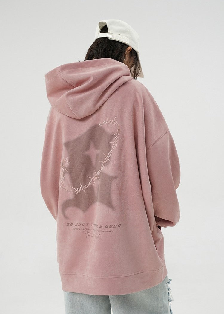 BJHG Suede Hoodie with Embroidered Thorn Design
