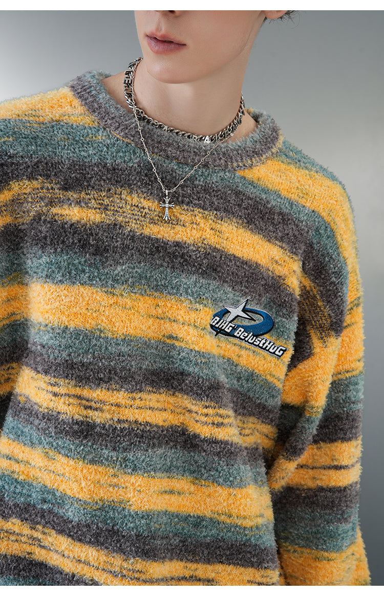 BJHG Striped Sweater with Contrast Paint Design