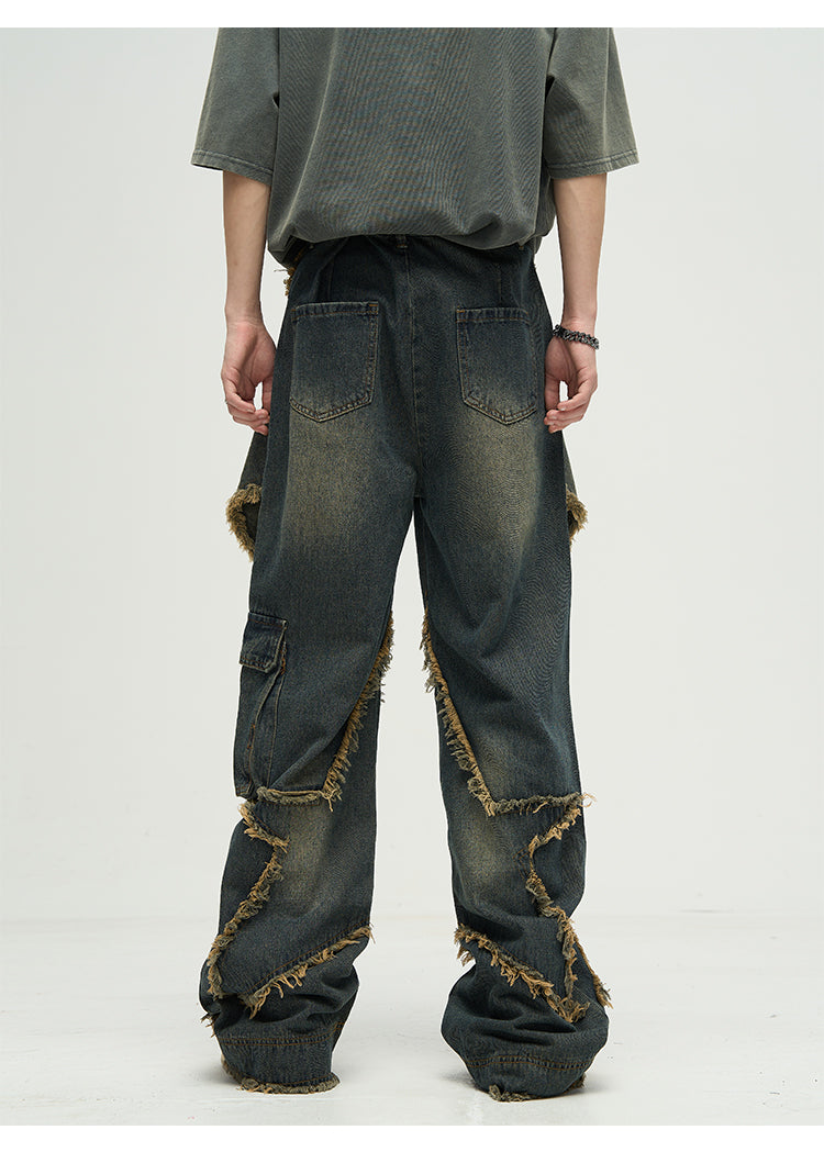 WLNEXT Star-Embroidered Jeans with Raw Edge Detail