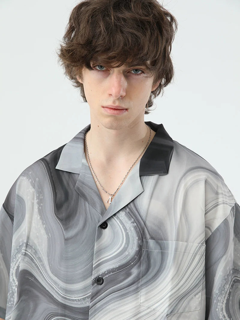 NOSAW Marble Print Button-Up Shirt