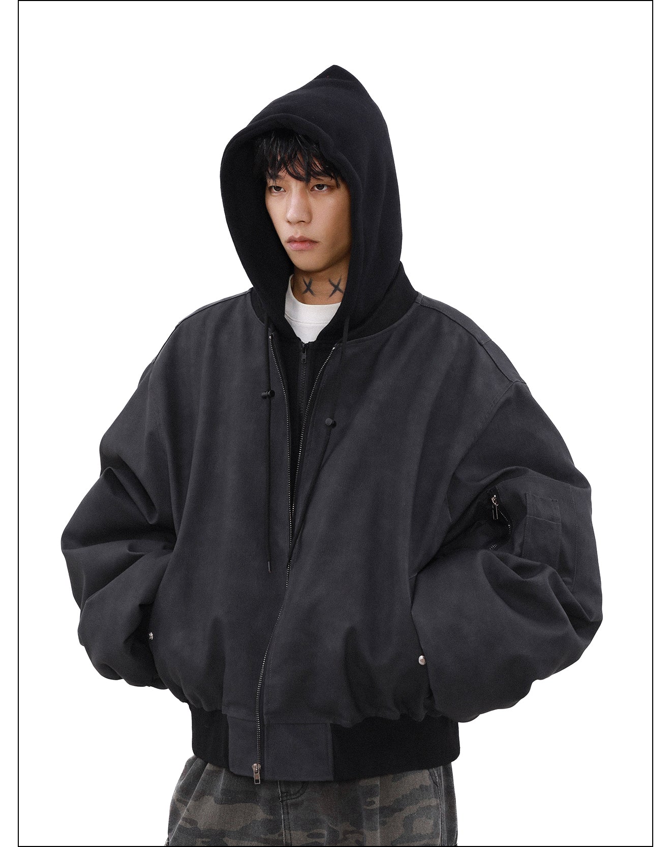 MRNEARLY Retro Distressed Bomber Jacket