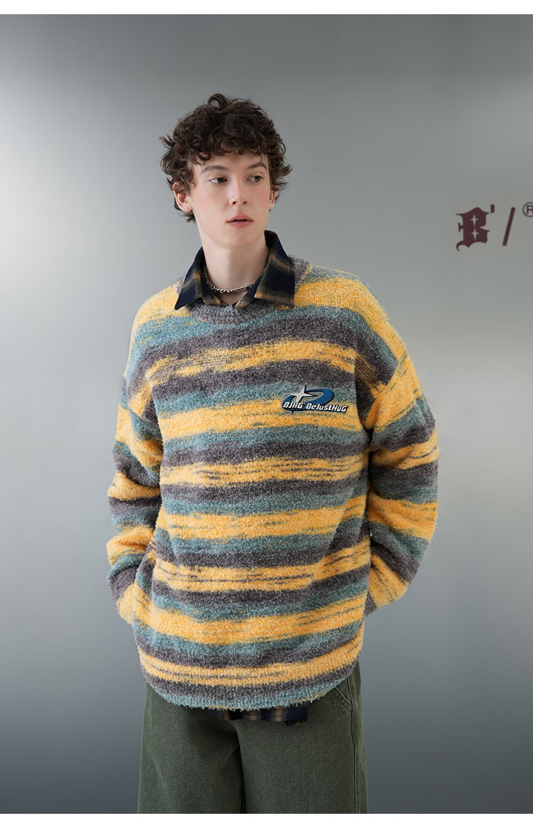 BJHG Striped Sweater with Contrast Paint Design