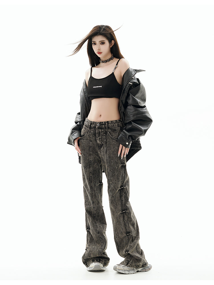 GCINIM Acid Wash Panel Jeans